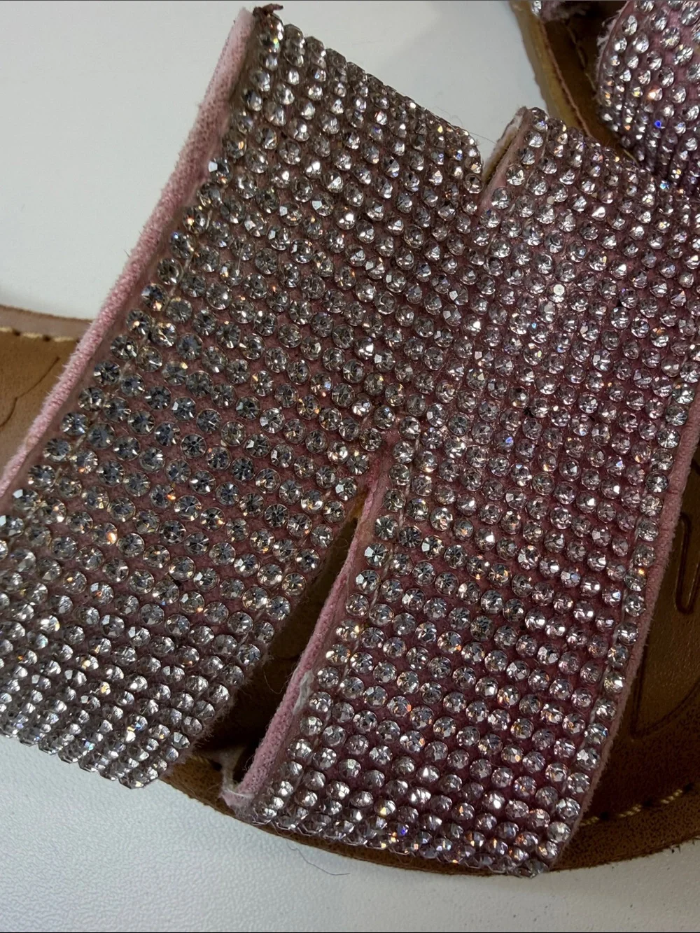 Rock & Candy Girls Size 1 Pink Rhinestone Slide Sandals